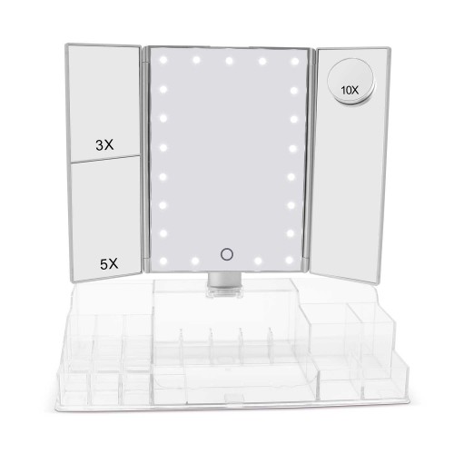 SINGLE SIDE MIRROR WITH LIGHT, TOUCH SENSOR LIGHTED MIRROR WITH ORGANIZER