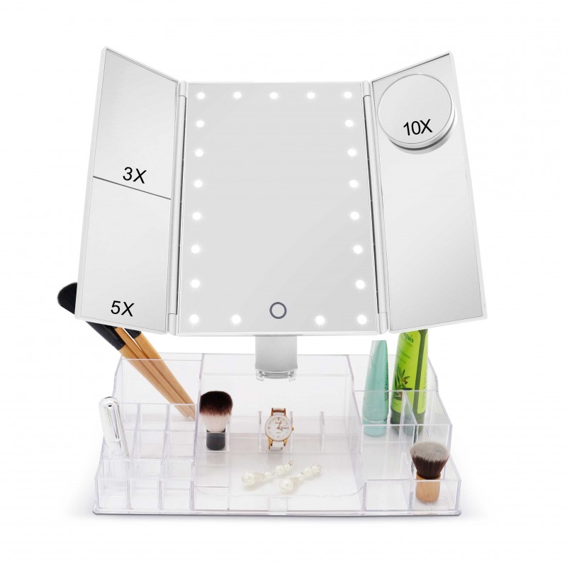 SINGLE SIDE MIRROR WITH LIGHT, TOUCH SENSOR LIGHTED MIRROR WITH ORGANIZER