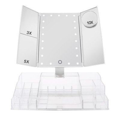 SINGLE SIDE MIRROR WITH LIGHT, TOUCH SENSOR LIGHTED MIRROR WITH ORGANIZER