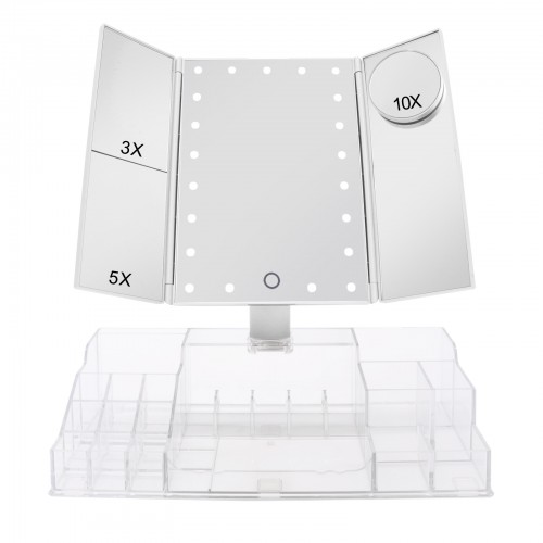 SINGLE SIDE MIRROR WITH LIGHT, TOUCH SENSOR LIGHTED MIRROR WITH ORGANIZER