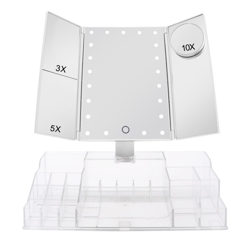 SINGLE SIDE MIRROR WITH LIGHT, TOUCH SENSOR LIGHTED MIRROR WITH ORGANIZER