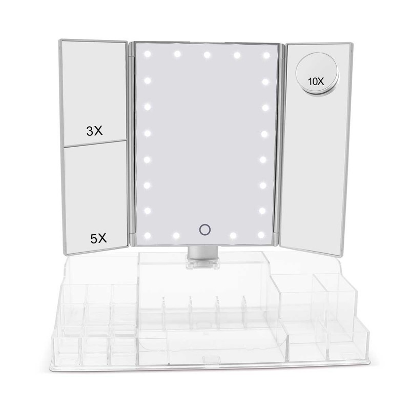 SINGLE SIDE MIRROR WITH LIGHT, TOUCH SENSOR LIGHTED MIRROR WITH ORGANIZER
